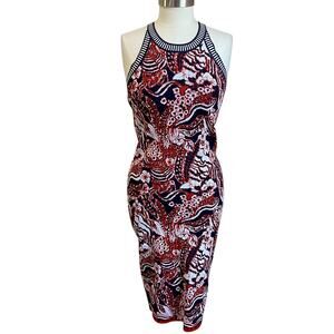 RACHEL Rachel Roy Red & Blue Jacquard Bodycon Sweater Dress Size Large